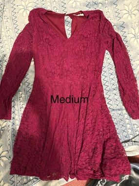 Lace Fit-and-Flare Dress in Berry